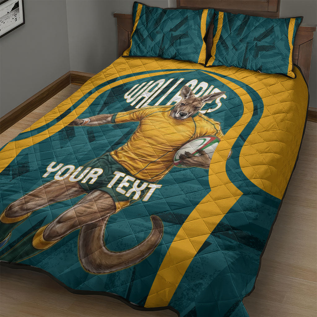 Personalized Wallabies Rugby Quilt Bed Set Australian Wallaby Kangaroo Team Graphic