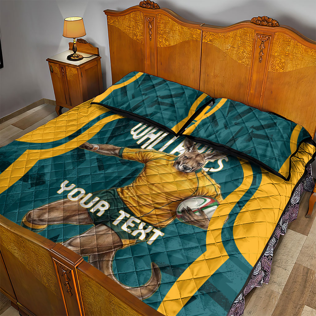 Personalized Wallabies Rugby Quilt Bed Set Australian Wallaby Kangaroo Team Graphic