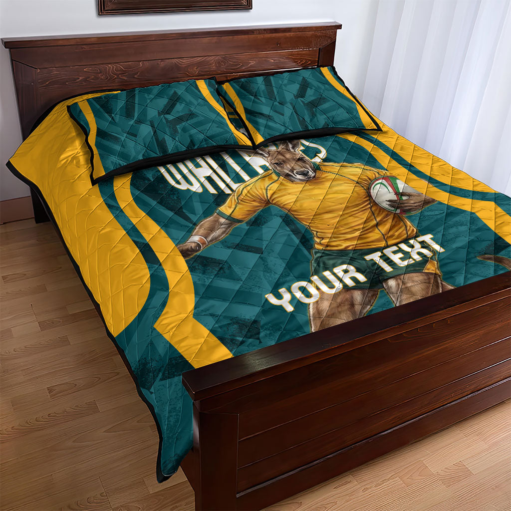 Personalized Wallabies Rugby Quilt Bed Set Australian Wallaby Kangaroo Team Graphic