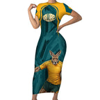 Personalized Wallabies Rugby Short Sleeve Bodycon Dress Australian Wallaby Kangaroo Team Graphic