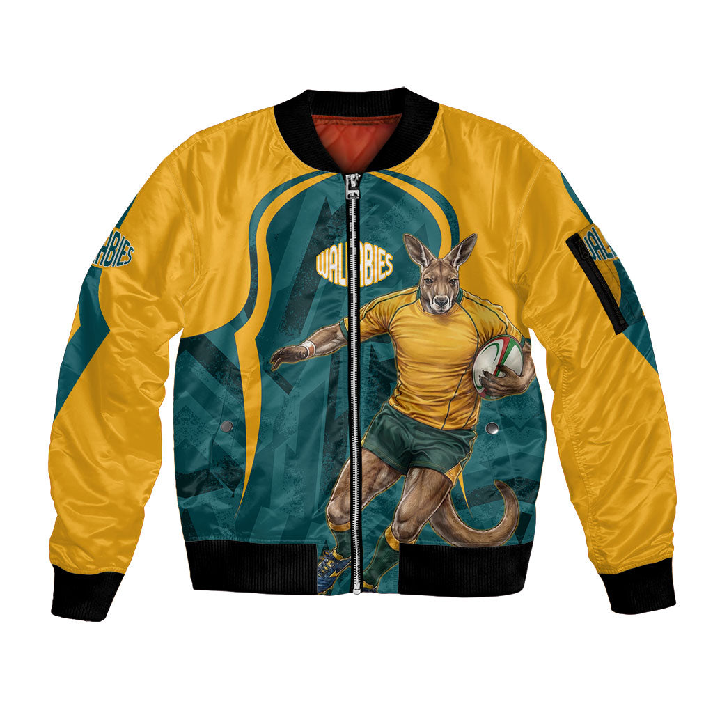 Personalized Wallabies Rugby Sleeve Zip Bomber Jacket Australian Wallaby Kangaroo Team Graphic