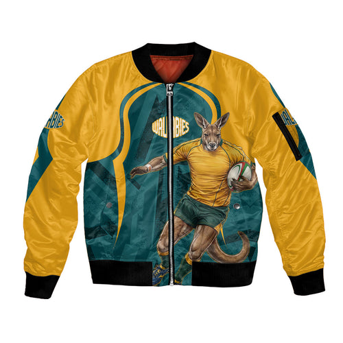 Personalized Wallabies Rugby Sleeve Zip Bomber Jacket Australian Wallaby Kangaroo Team Graphic