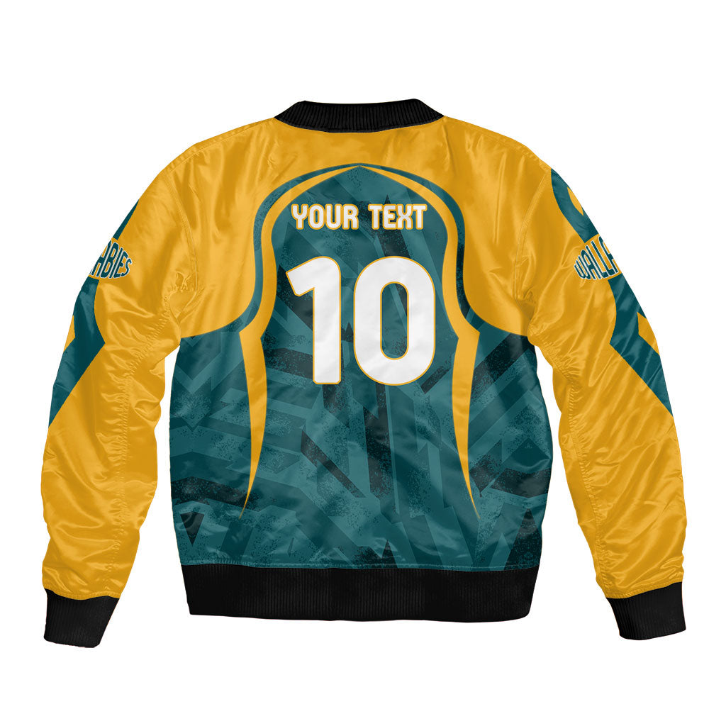 Personalized Wallabies Rugby Sleeve Zip Bomber Jacket Australian Wallaby Kangaroo Team Graphic