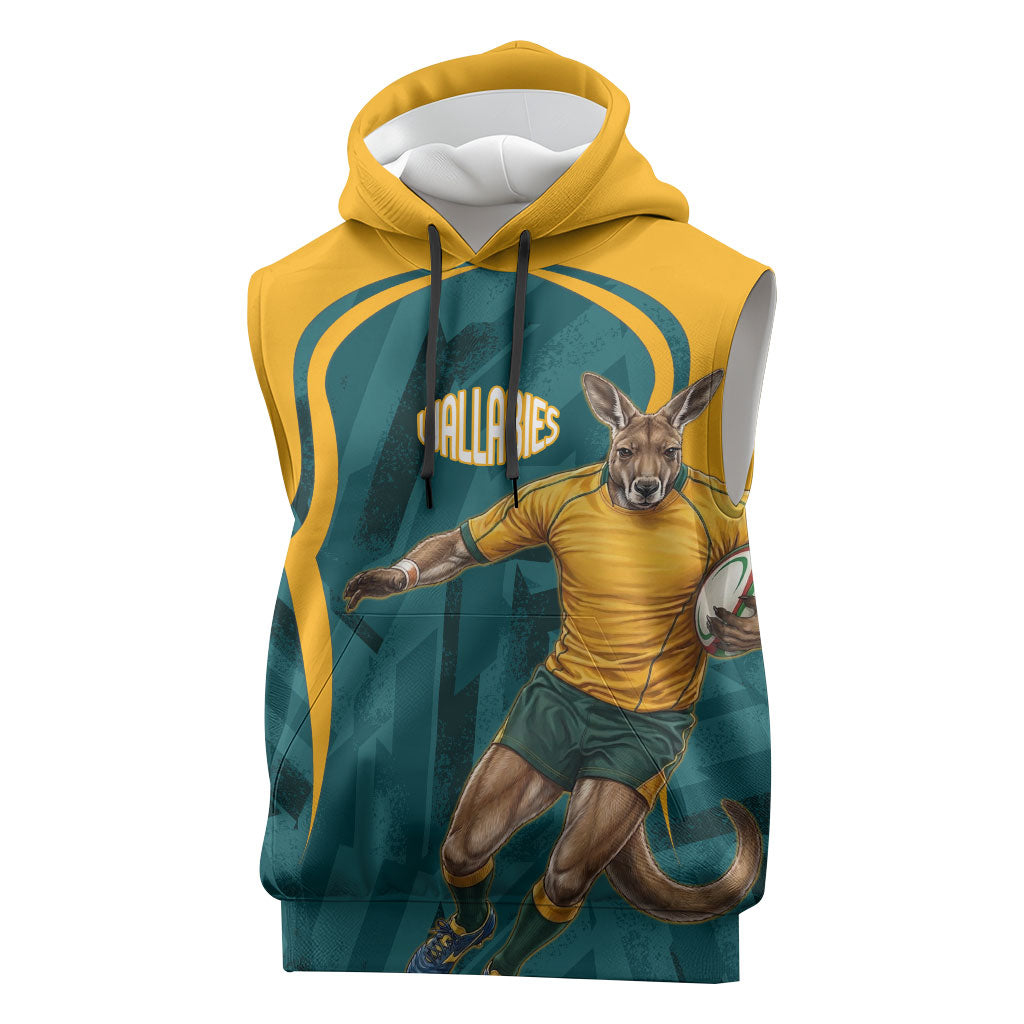 Personalized Wallabies Rugby Sleeveless Hoodie Australian Wallaby Kangaroo Team Graphic