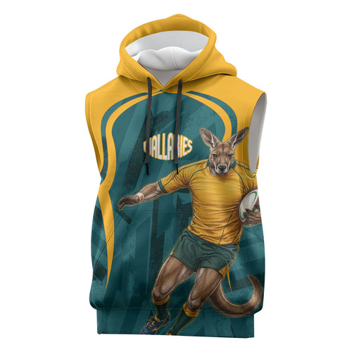 Personalized Wallabies Rugby Sleeveless Hoodie Australian Wallaby Kangaroo Team Graphic