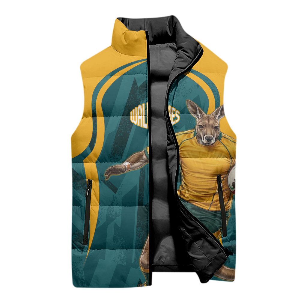 Personalized Wallabies Rugby Sleeveless Puffer Jacket Australian Wallaby Kangaroo Team Graphic