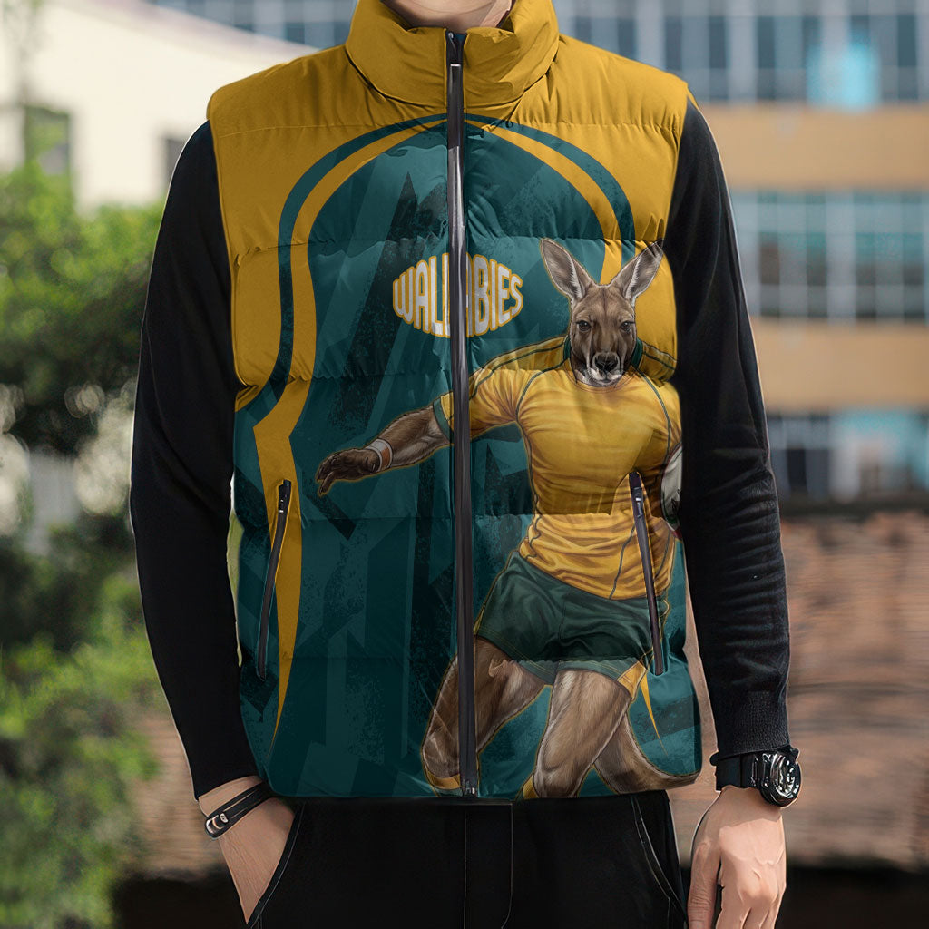 Personalized Wallabies Rugby Sleeveless Puffer Jacket Australian Wallaby Kangaroo Team Graphic