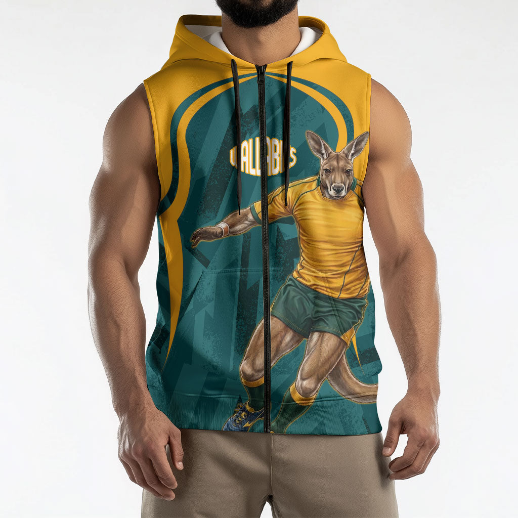 Personalized Wallabies Rugby Sleeveless Zip Hoodie Australian Wallaby Kangaroo Team Graphic