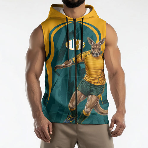 Personalized Wallabies Rugby Sleeveless Zip Hoodie Australian Wallaby Kangaroo Team Graphic