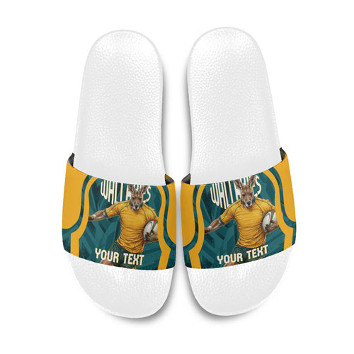 Personalized Wallabies Rugby Slide Sandals Australian Wallaby Kangaroo Team Graphic