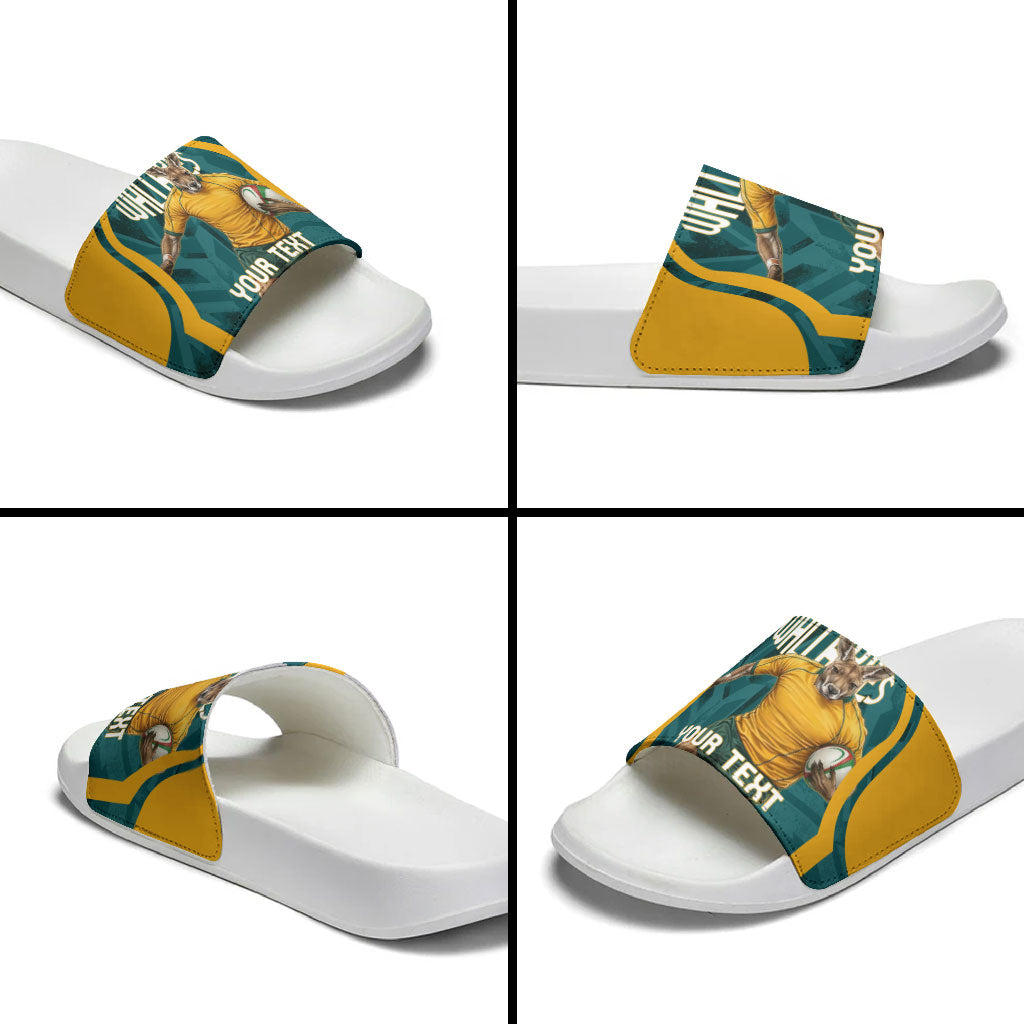 Personalized Wallabies Rugby Slide Sandals Australian Wallaby Kangaroo Team Graphic