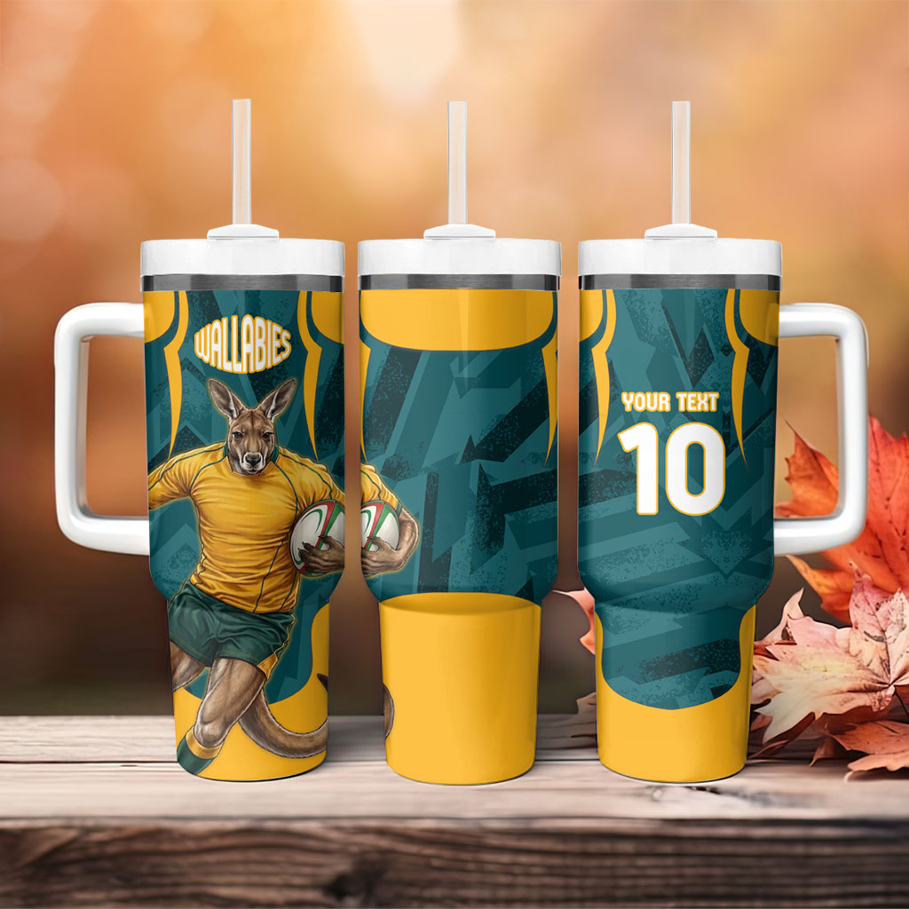 Personalized Wallabies Rugby Tumbler With Handle Australian Wallaby Kangaroo Team Graphic