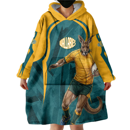 Personalized Wallabies Rugby Wearable Blanket Hoodie Australian Wallaby Kangaroo Team Graphic
