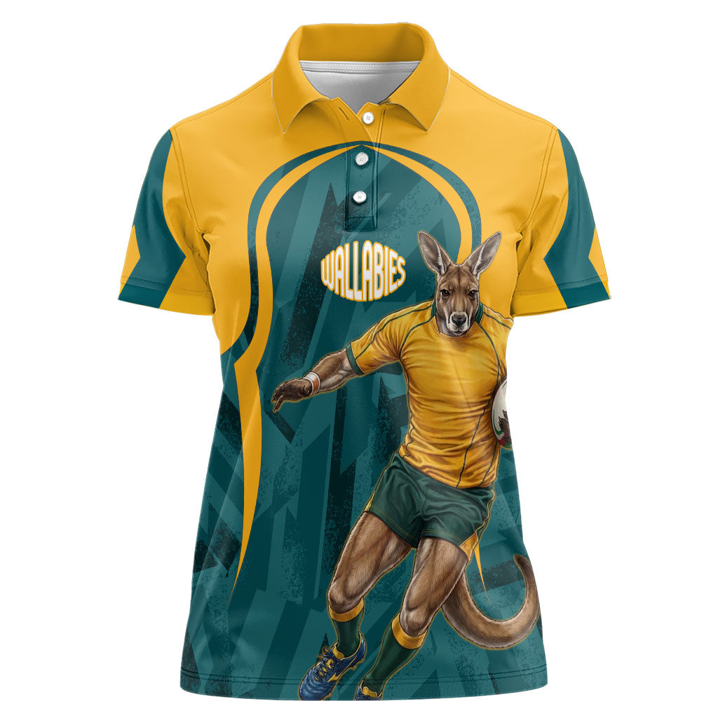 Personalized Wallabies Rugby Women Polo Shirt Australian Wallaby Kangaroo Team Graphic