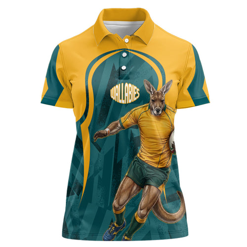 Personalized Wallabies Rugby Women Polo Shirt Australian Wallaby Kangaroo Team Graphic