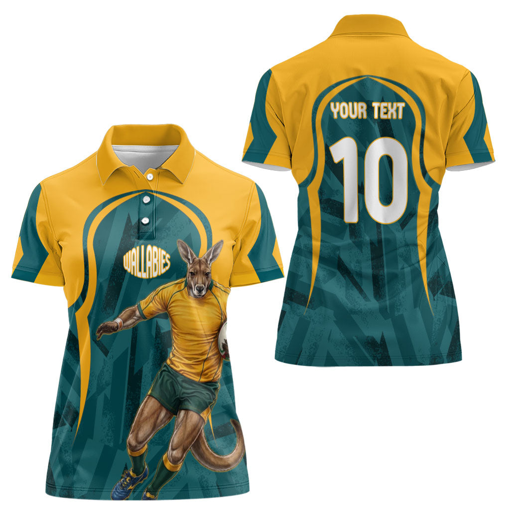 Personalized Wallabies Rugby Women Polo Shirt Australian Wallaby Kangaroo Team Graphic
