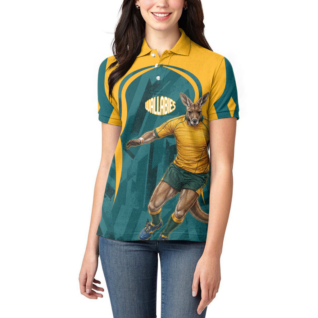 Personalized Wallabies Rugby Women Polo Shirt Australian Wallaby Kangaroo Team Graphic
