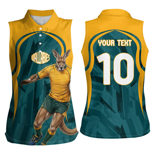 Personalized Wallabies Rugby Women Sleeveless Polo Shirt Australian Wallaby Kangaroo Team Graphic