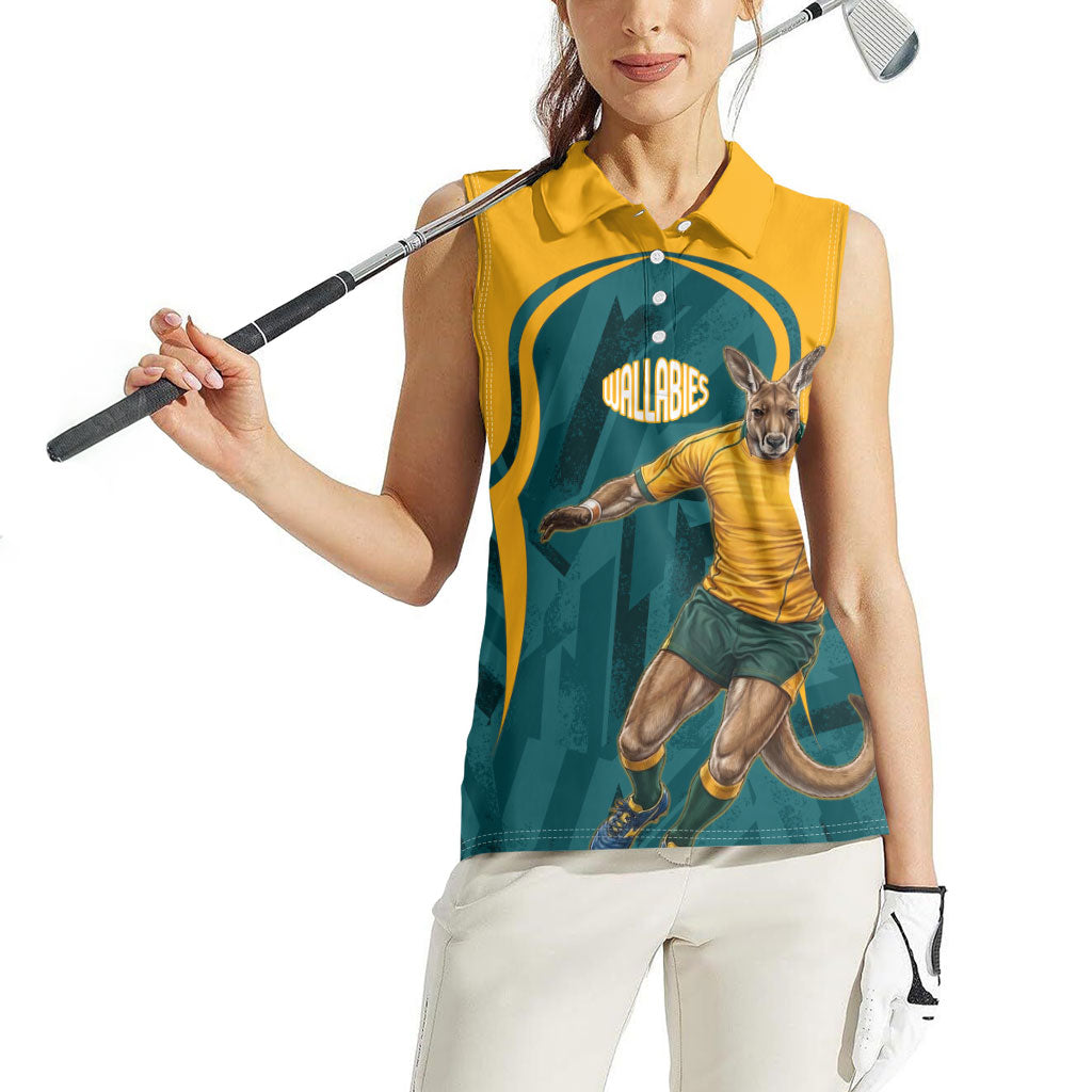 Personalized Wallabies Rugby Women Sleeveless Polo Shirt Australian Wallaby Kangaroo Team Graphic
