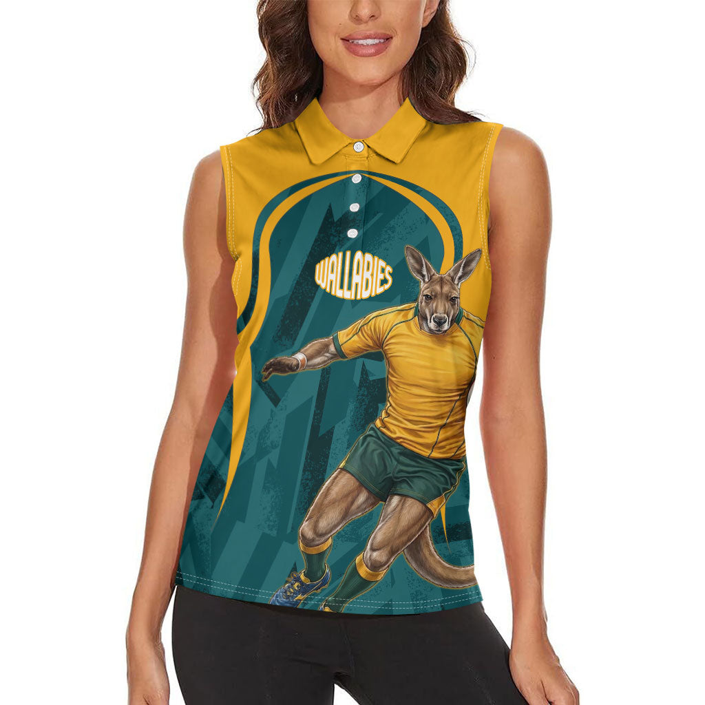 Personalized Wallabies Rugby Women Sleeveless Polo Shirt Australian Wallaby Kangaroo Team Graphic