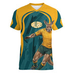 Personalized Wallabies Rugby Women V-Neck T-Shirt Australian Wallaby Kangaroo Team Graphic