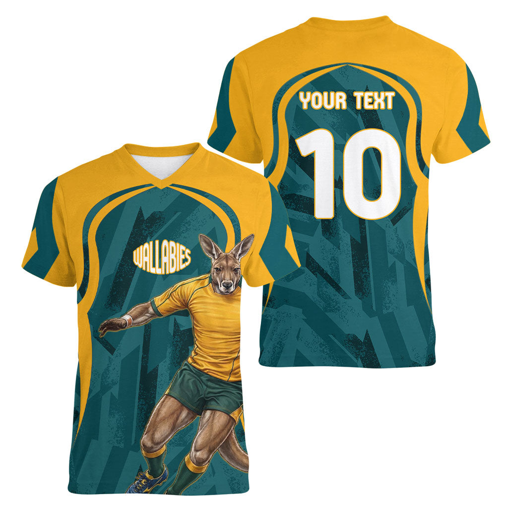Personalized Wallabies Rugby Women V-Neck T-Shirt Australian Wallaby Kangaroo Team Graphic