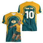 Personalized Wallabies Rugby Women V-Neck T-Shirt Australian Wallaby Kangaroo Team Graphic