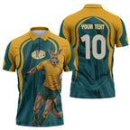 Personalized Wallabies Rugby Zipper Polo Shirt Australian Wallaby Kangaroo Team Graphic