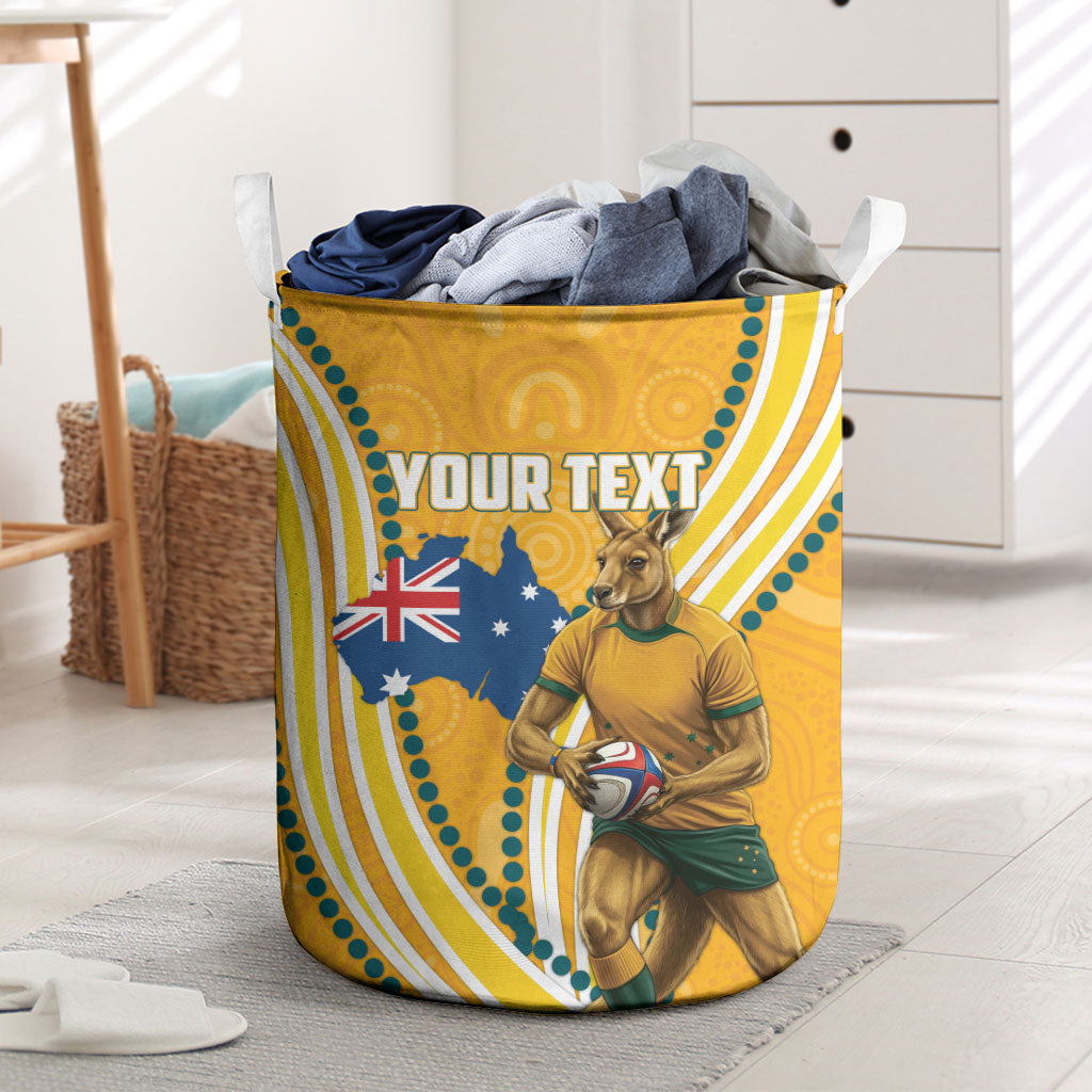 Personalised Australian Rugby Wallabies Laundry Basket Aboriginal Art Kangaroo Player Design