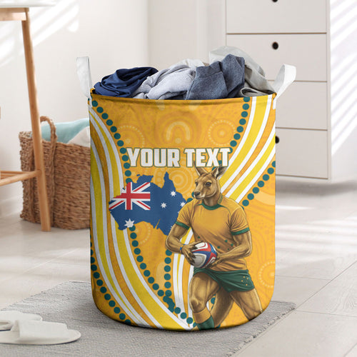 Personalised Australian Rugby Wallabies Laundry Basket Aboriginal Art Kangaroo Player Design