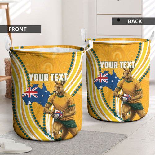Personalised Australian Rugby Wallabies Laundry Basket Aboriginal Art Kangaroo Player Design