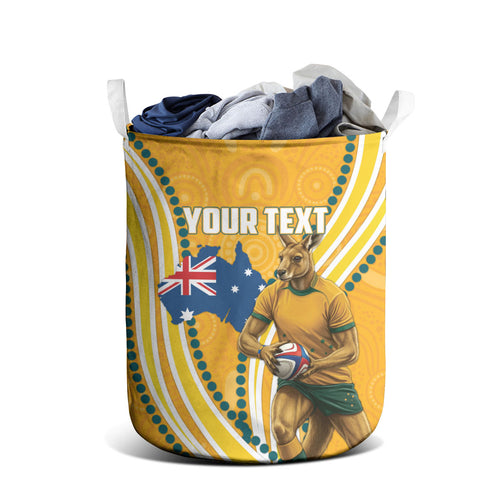 Personalised Australian Rugby Wallabies Laundry Basket Aboriginal Art Kangaroo Player Design
