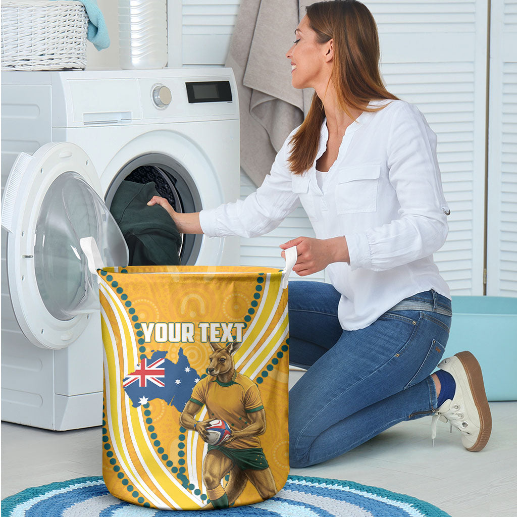 Personalised Australian Rugby Wallabies Laundry Basket Aboriginal Art Kangaroo Player Design