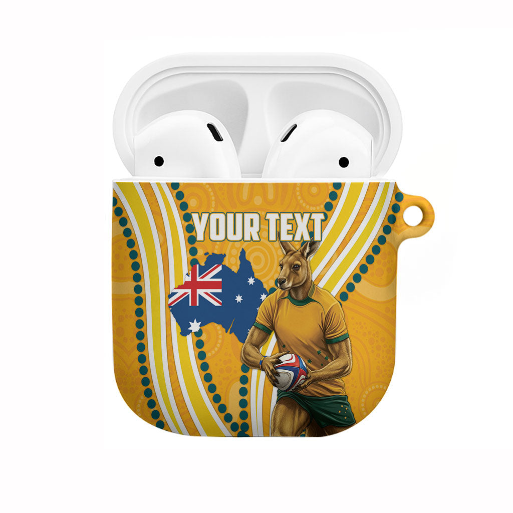 Personalised Australian Rugby Wallabies AirPods Case Aboriginal Art Kangaroo Player Design
