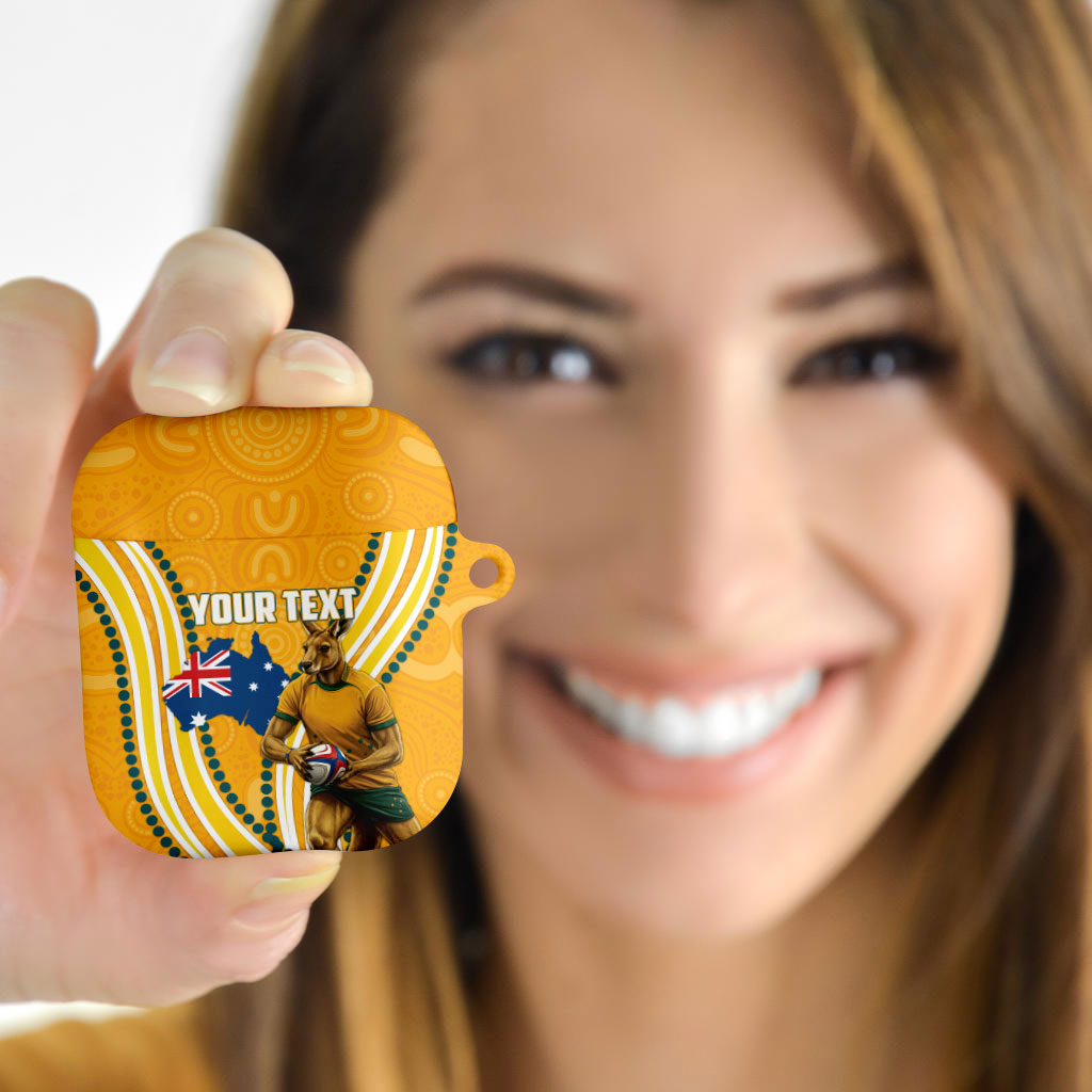 Personalised Australian Rugby Wallabies AirPods Case Aboriginal Art Kangaroo Player Design