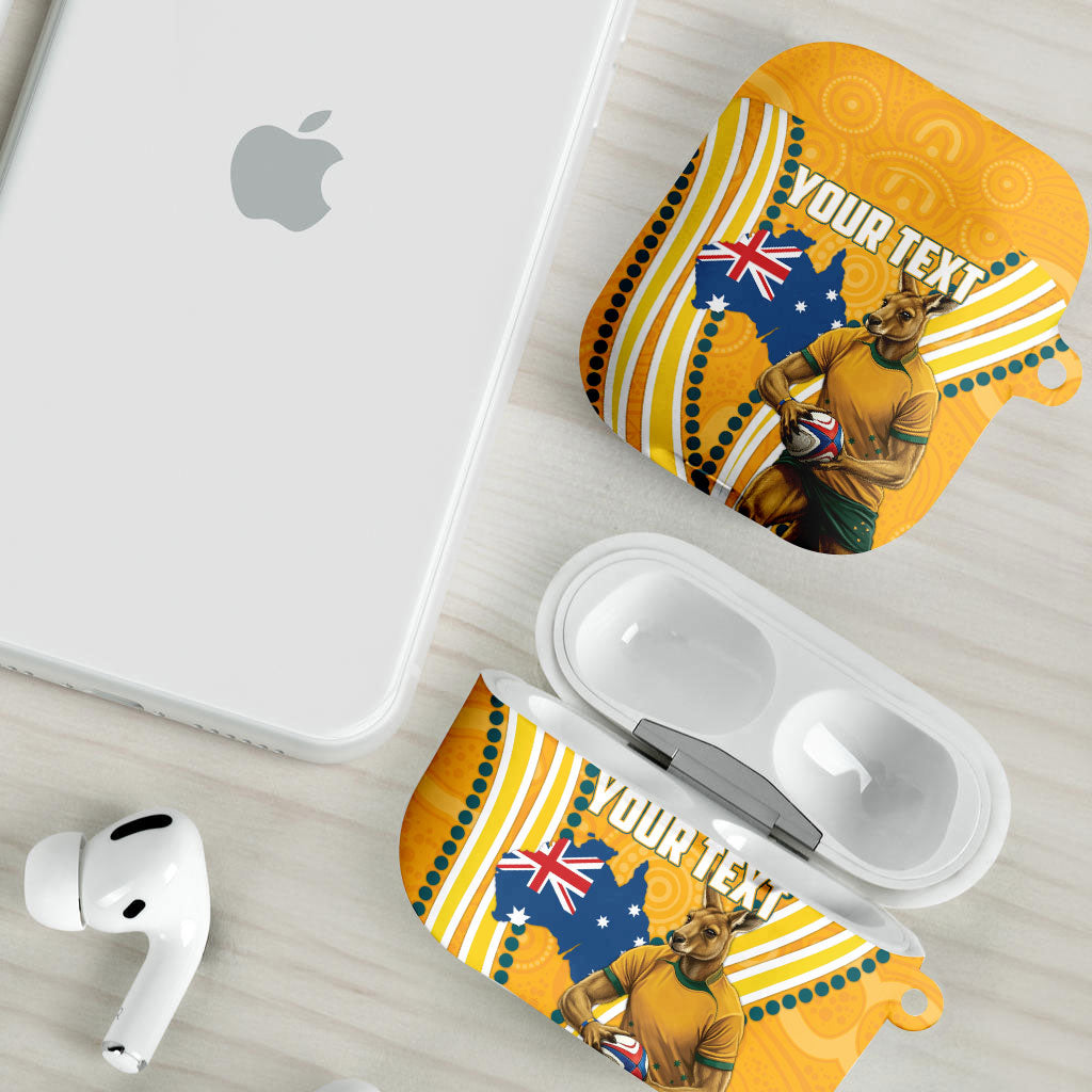 Personalised Australian Rugby Wallabies AirPods Case Aboriginal Art Kangaroo Player Design