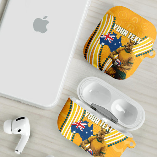 Personalised Australian Rugby Wallabies AirPods Case Aboriginal Art Kangaroo Player Design
