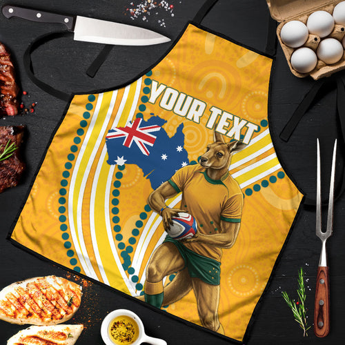 Personalised Australian Rugby Wallabies Apron Aboriginal Art Kangaroo Player Design