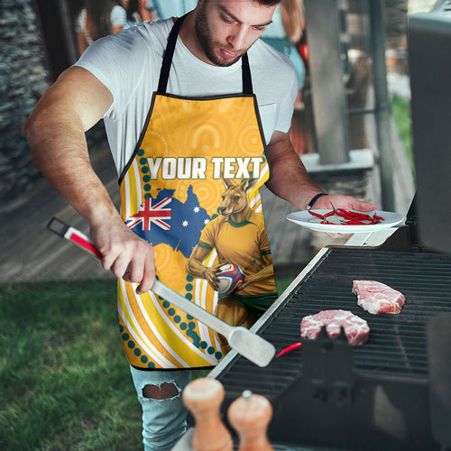 Personalised Australian Rugby Wallabies Apron Aboriginal Art Kangaroo Player Design