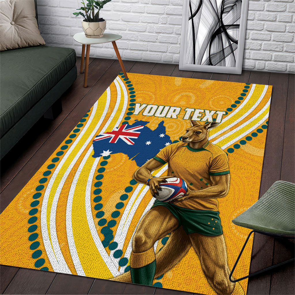 Personalised Australian Rugby Wallabies Area Rug Aboriginal Art Kangaroo Player Design