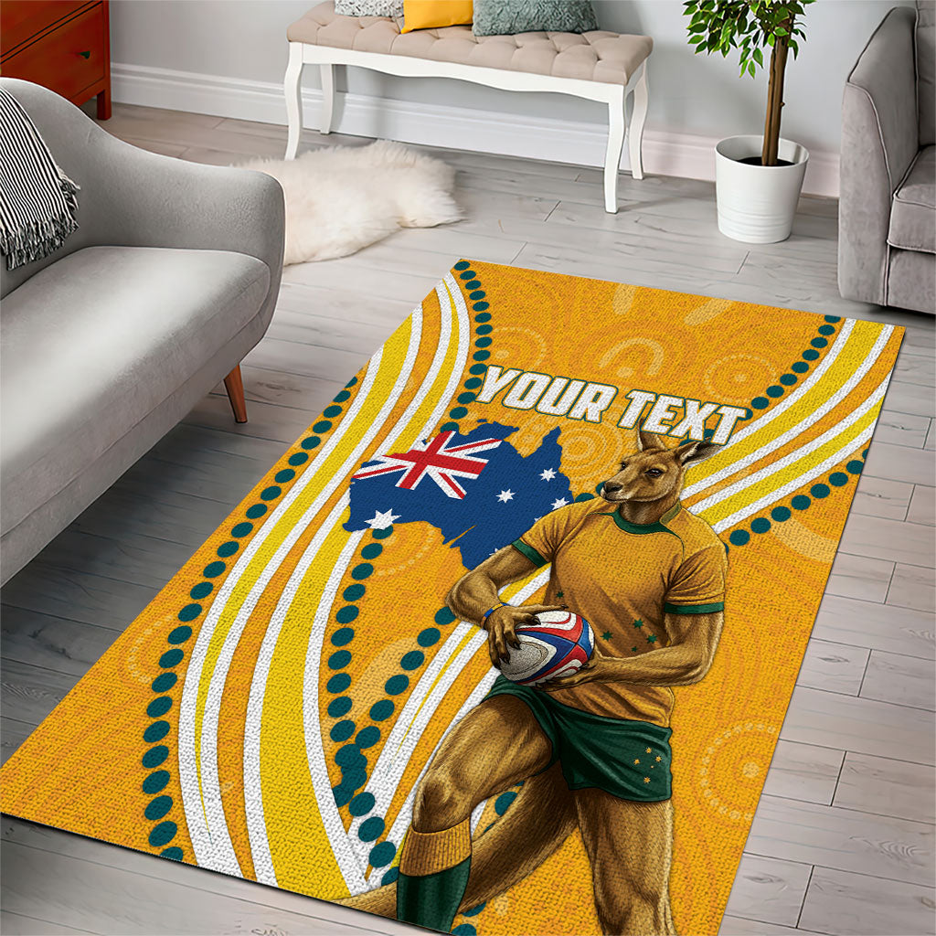 Personalised Australian Rugby Wallabies Area Rug Aboriginal Art Kangaroo Player Design