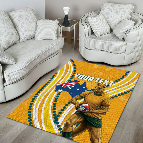 Personalised Australian Rugby Wallabies Area Rug Aboriginal Art Kangaroo Player Design
