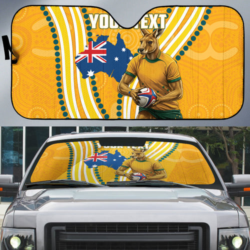 Personalised Australian Rugby Wallabies Auto Sun Shade Aboriginal Art Kangaroo Player Design