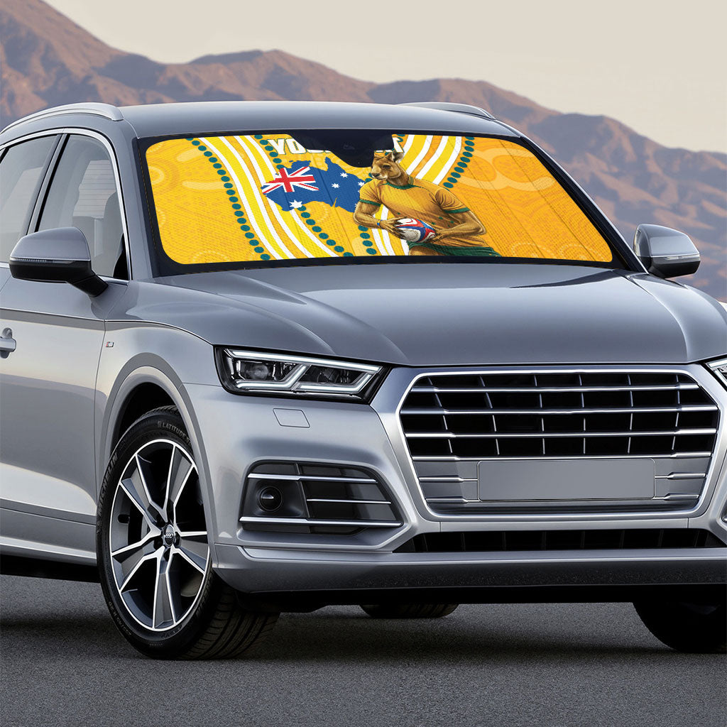 Personalised Australian Rugby Wallabies Auto Sun Shade Aboriginal Art Kangaroo Player Design