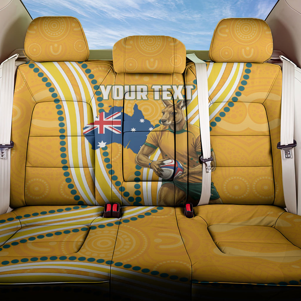 Personalised Australian Rugby Wallabies Back Car Seat Cover Aboriginal Art Kangaroo Player Design