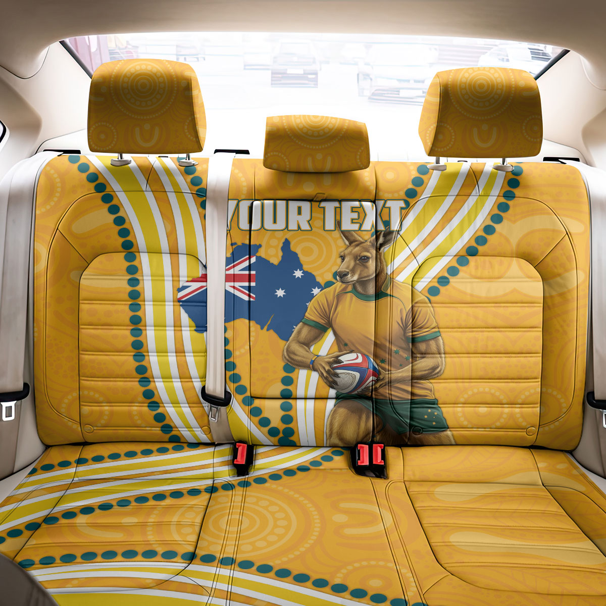 Personalised Australian Rugby Wallabies Back Car Seat Cover Aboriginal Art Kangaroo Player Design