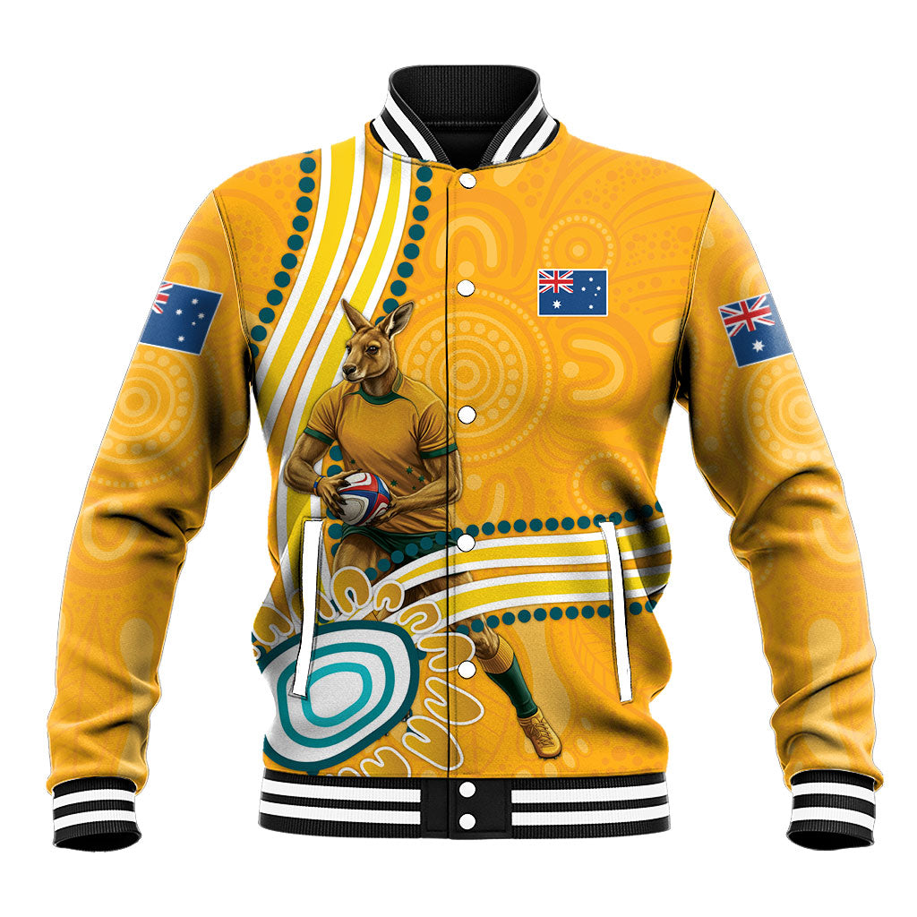 Personalised Australian Rugby Wallabies Baseball Jacket Aboriginal Art Kangaroo Player Design