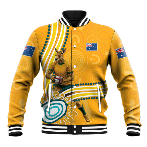 Personalised Australian Rugby Wallabies Baseball Jacket Aboriginal Art Kangaroo Player Design