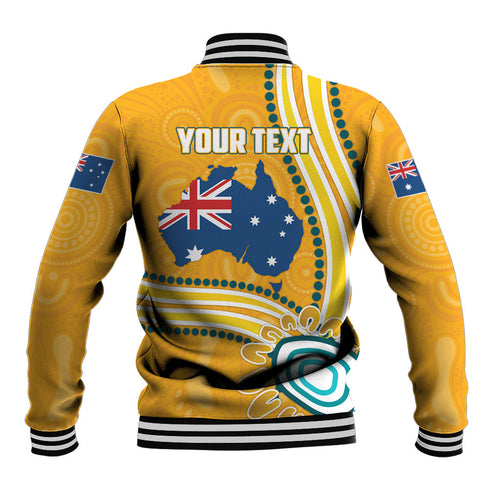 Personalised Australian Rugby Wallabies Baseball Jacket Aboriginal Art Kangaroo Player Design