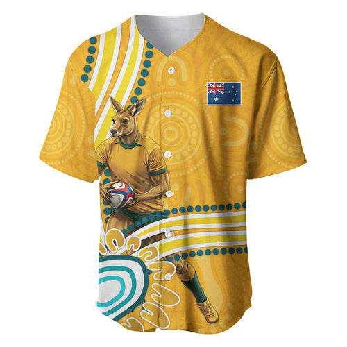 Personalised Australian Rugby Wallabies Baseball Jersey Aboriginal Art Kangaroo Player Design